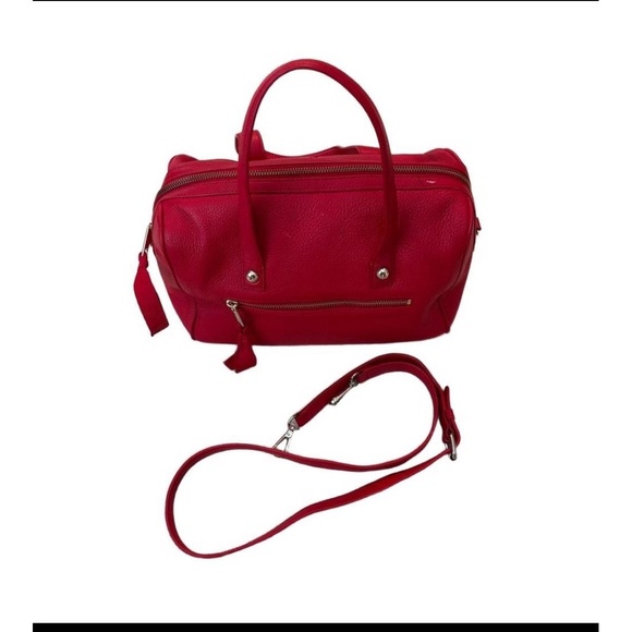 Talbots Handbag Womens Red Zipper Closure Dual Handles Doctors Bag Shape - Picture 9 of 9